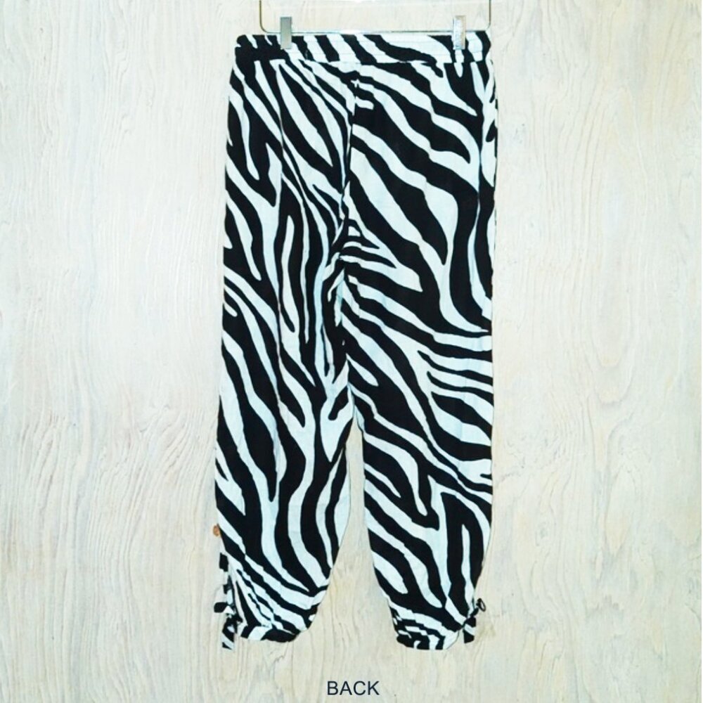 Rachel Zoe Linen Blend Zebra Print Pull On Ankle Tie Pants Medium NWT - Picture 2 of 9